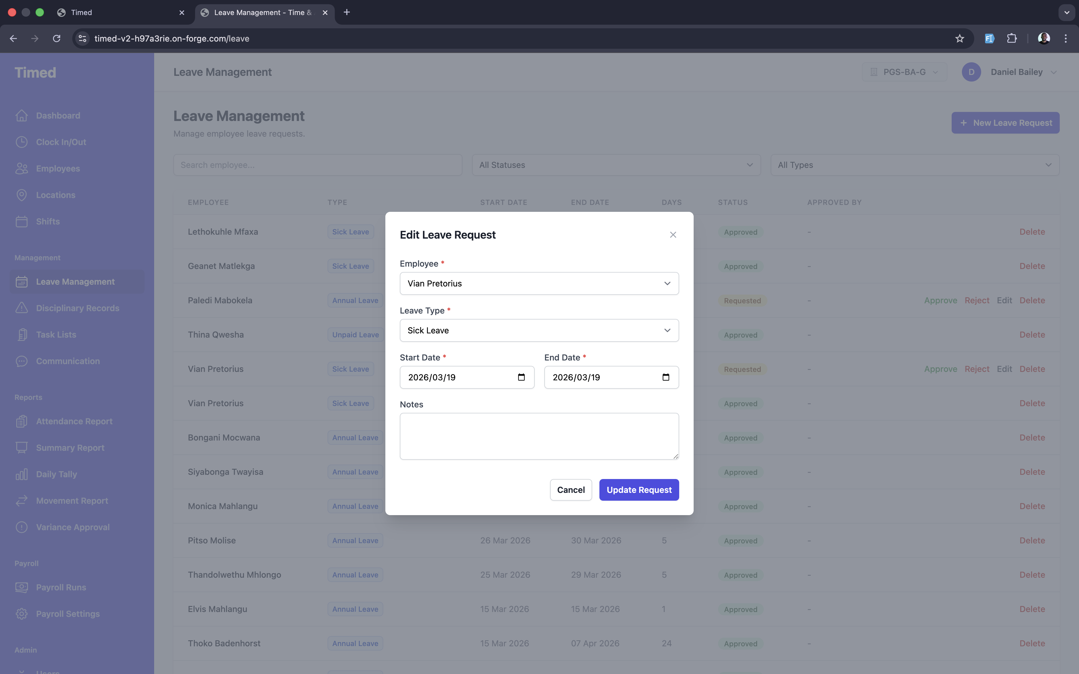 New leave management